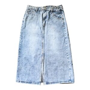 XL Light Wash Denim Midi Skirt High Waist Front Slit Straight Pencil Skirt